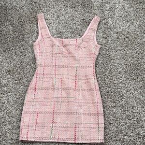 Pink Lily Pink Tweed Square-Neck Mini Dress